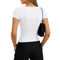 thumbnail image 5 of Lumtrix Women Short Sleeve V Neck Ribbed Knit Fitted Shirts Basic Tees Tops 2026 Summer Casual T-Shirts Going Out Shirts White M, 5 of 6
