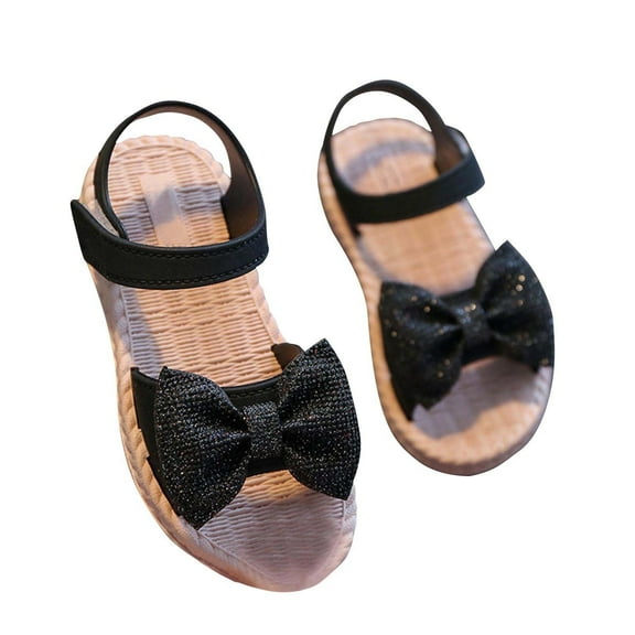 ZACPNCV Girls Sandals Flower Girls Dress Shoes Open Toe Little Kid Summer Flats Black 3-3.5 Years