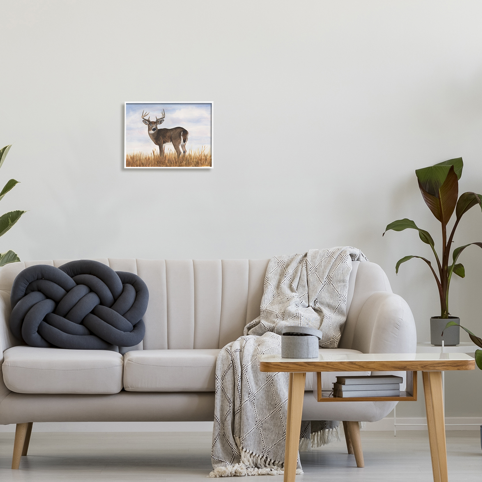 Stupell Industries Deer in Country Grass Animals & Insects Painting White Framed Art Print Wall Art, 14 x 11