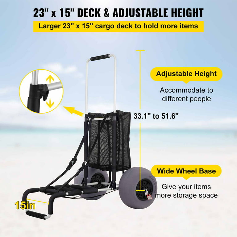 BENTISM Beach Carts for The Sand 165LBS Capacity Adjustable Handle Beach  Wagon TPU 23 x 15 Deck with 13 Balloon Wheels for Beach Trips Camping  Fishing 