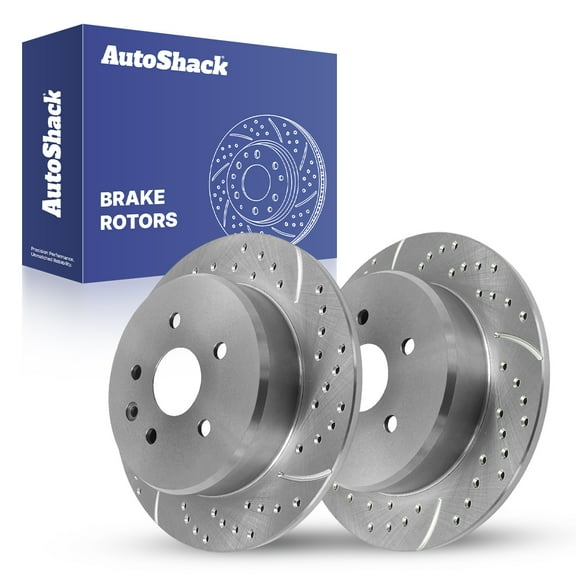 AutoShack 12.09" (307 mm) Rear Solid Drilled & Slotted Brake Rotors Coated | Replacement for 2002-2010 Lexus SC430 1998-2005 Lexus GS300 | Silver Zinc Coated | 2-PC Set | SilverShield Pro