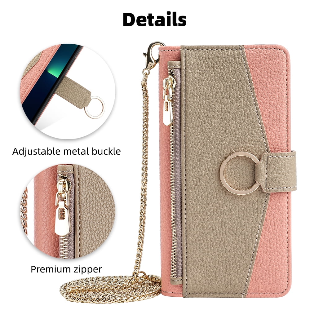 TECH CIRCLE For Samsung Galaxy A51 4G Wallet Case,PU Leather Flip Folio Stand Card Holder Zipper Ring Magnetic Protective Phone Case with Lanyard Strap Women Case for Galaxy A51 4G 6.5" 2019,Pink
