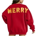 thumbnail image 2 of Sweatshirt for Women Crewneck Long Sleeve Oversized Fleece Pullover Christmas Letter Print Blouse Fall Winter Cozy Lounge Sweatshirt,Red,S, 2 of 5