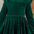 thumbnail image 5 of YunPes Girl's Christmas Velvet Dress A-Line Crewneck Flannel Skirt Dresses Ruffle Shoulder Long Sleeve Dress Prom Party Outfits, 5 of 7