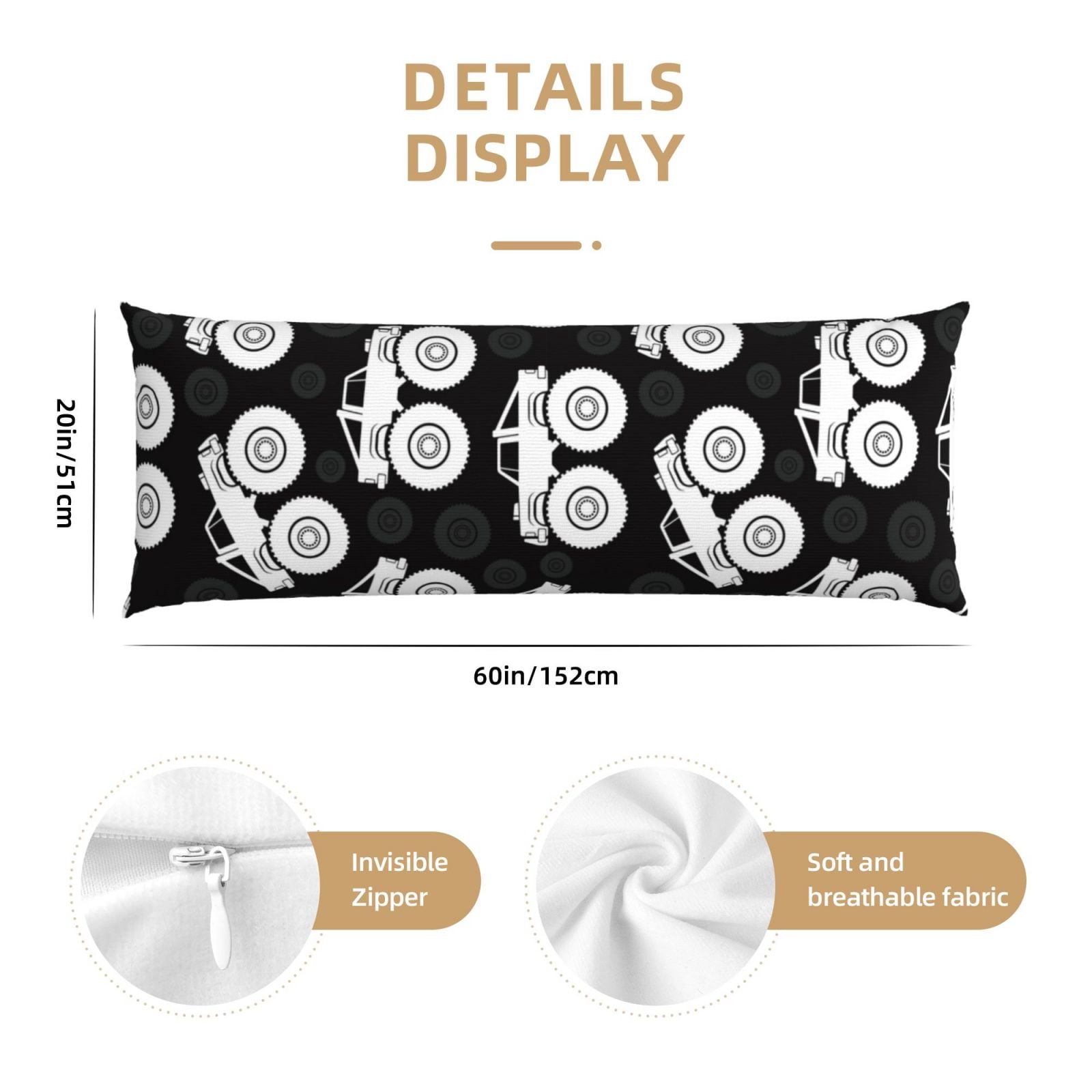 Naloa Cool Car Super Soft 20x60 Body Pillow Case,Long Side Hidden Zipper（PILLOWS ARE NOT INCLUDED）