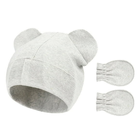 1 Ensemble Bonnet Mitaines Bébé Oreilles Doubles Extensible Plus Épais Doux Confortable Garder au Chaud Couleur Unie Automne Hiver Nourrisson Garçons Filles Bonnet Gants pour Extérieur