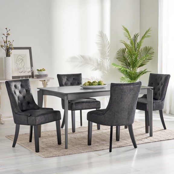 GDF Studio Maggie Contemporary Tufted Dining Chairs, Set of 4, Black Microfiber and Espresso