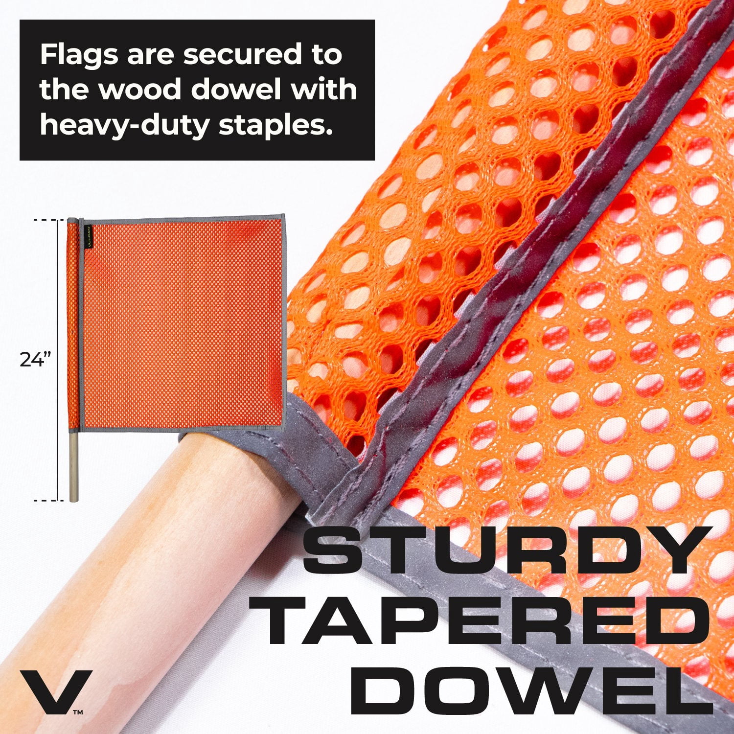 VULCAN Safety Flags - Border - Bright Orange - Mesh - Dowel - 18 inch x 18 inch - 4 Pack