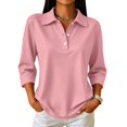 thumbnail image 2 of 3/4 Sleeve Solid Polo Shirts for Women Button Collar Lightweight Dressy Golf Blouses Watermelon Red 3XL, 2 of 9