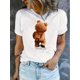 thumbnail image 1 of Camiseta informal con estampado de oso para mujer: cuello redondo, manga corta, algodón elástico, lavable a máquina. Perfecta para verano, ropa informal y para el tiempo libre., 1 of 6