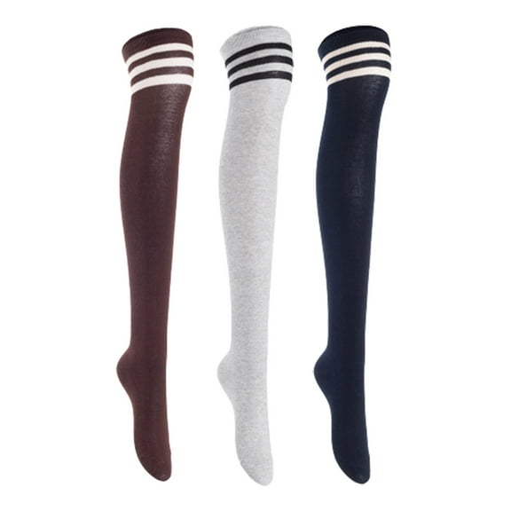 Lian LifeStyle Women's 3 Pairs Adorable Comfortable Soft Thigh High Over Knee High Cotton Socks, Size 6-9, JMYP1022 Coffee, LightGrey, Navy
