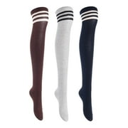 Lian LifeStyle Women's 3 Pairs Adorable Comfortable Soft Thigh High Over Knee High Cotton Socks, Size 6-9, JMYP1022 Coffee, LightGrey, Navy