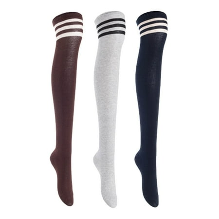 Lian LifeStyle Women's 3 Pairs Adorable Comfortable Soft Thigh High Over Knee High Cotton Socks, Size 6-9, JMYP1022 Coffee, LightGrey, Navy