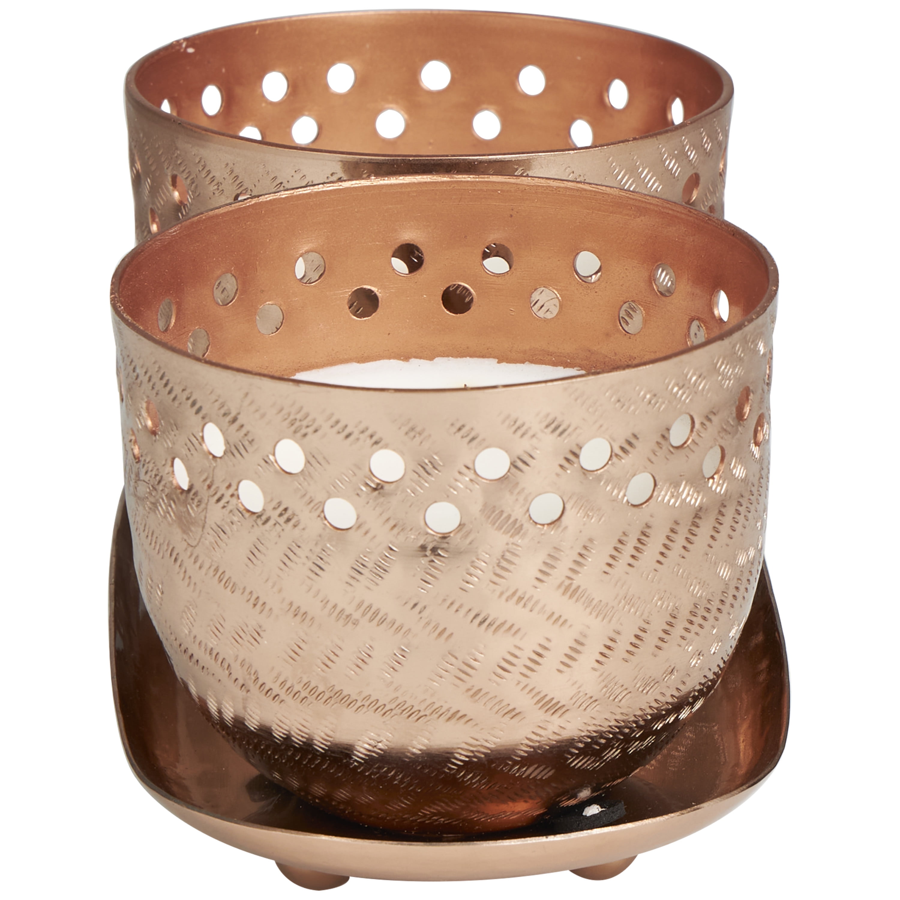 CosmoLiving by Cosmopolitan 2 Holder Copper Metal Tropical Breeze Scented Cutout Spotted 7 oz 1 Wick Candle with White Wax, (Set of 2)