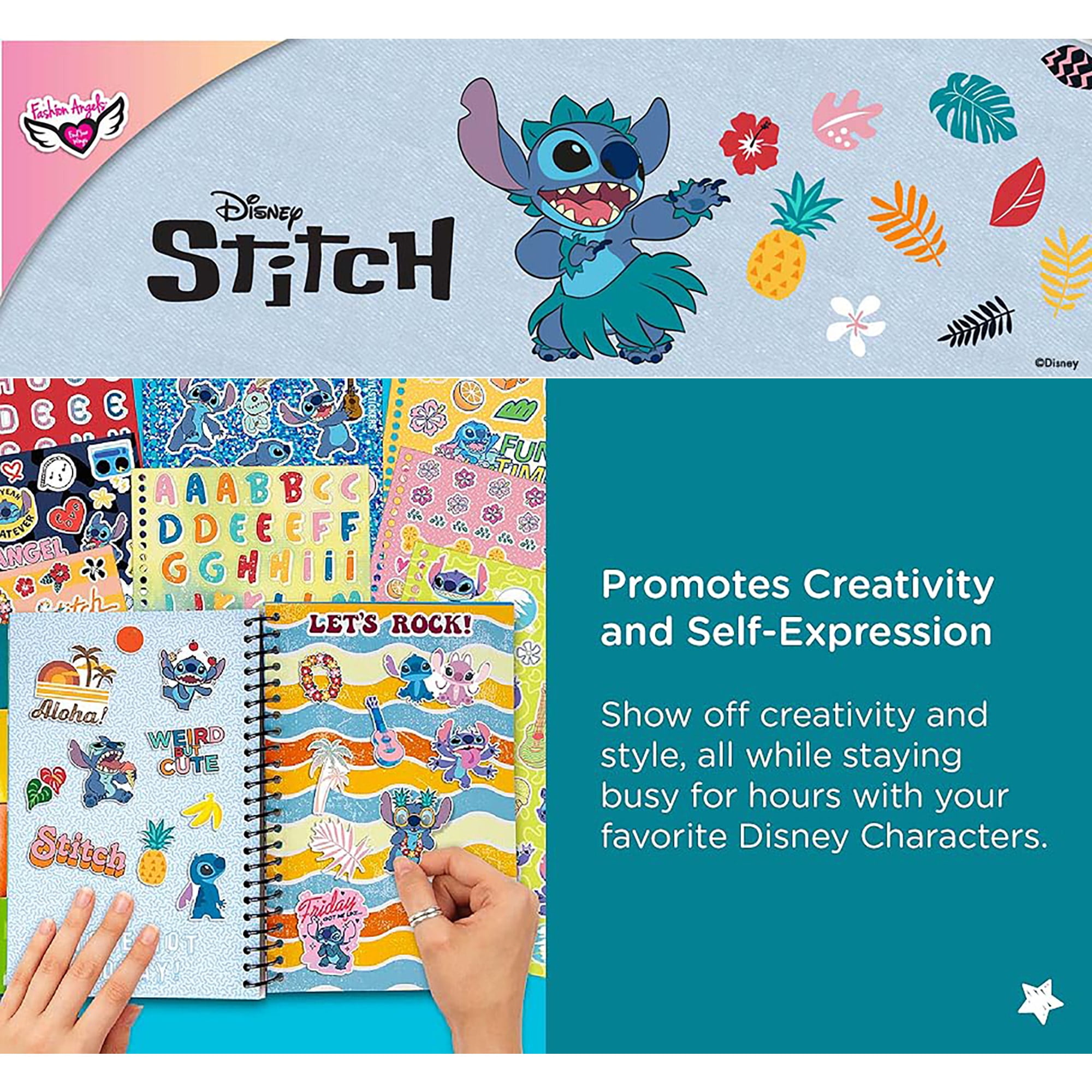 Fashion Angels: Disney Stitch - Journal Gift Set - Stationary Kit, 80 Page Book, 4 Gel Pens, 100+ Stitch Stickers, 4 Erasers, 4 Rolls Of Tape, Kids 6+