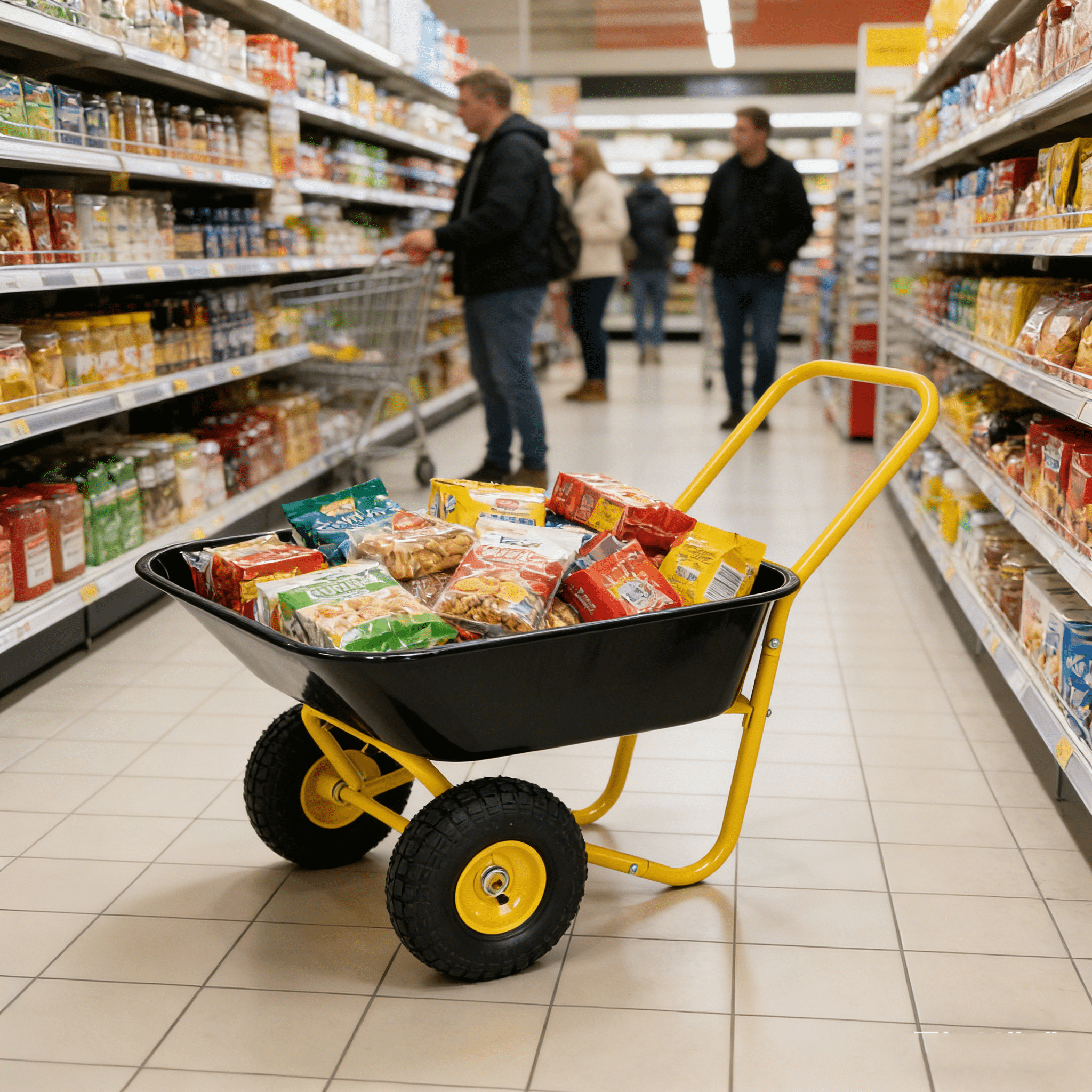 Two-Wheeled Garden Barrow Cart with 10-Inch Pneumatic Wheels, Yellow & Black 35L Large Capacity Non-Porous Leak-Proof Utility Wheelbarrow for Soil Water Tools Garden Warehouse Use