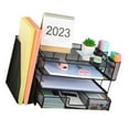thumbnail image 3 of File Organizers Tray Metal 4 Tiered Letter with Sliding Drawer 2 Pen Cups Stackable for Office Desk Organizers Storage, 3 of 8