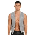 thumbnail image 3 of TiaoBug Men Women Sparkling Sequin Sleeveless Waistcoat Vest+Hat+Necktie for Disco Theme Party Silver 4XL, 3 of 7