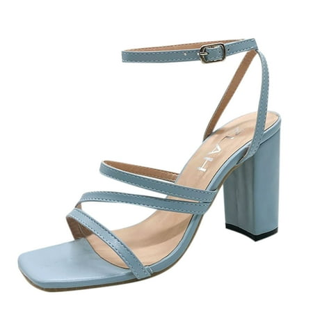 

SEMIMAY Sandals For Women Ladies Heel High Heel Casual Bohemian Beach Shoes Light Blue