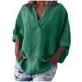 thumbnail image 2 of Sevevn Women's Quarter Sleeve Casual Lapel Solid Color 3/4 Sleeve T-shirt Blouse Top Green M Family Gifts, 2 of 5