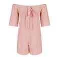 thumbnail image 6 of Xixinqiwan Women's Off Shoulder Rompers Short Sleeve Elastic Shoulder One-piece Shorts Loose Fit Dressy Jumpsuit, 6 of 8
