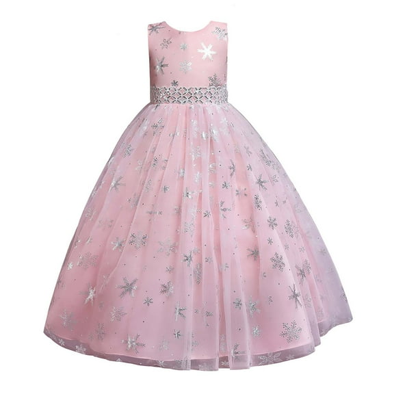 Fesfesfes Children Dress Girl Sleeveless Princess Dress Snowflake Pattern Printed Net Yarn Long Dress Elegant Dress Spring Sale