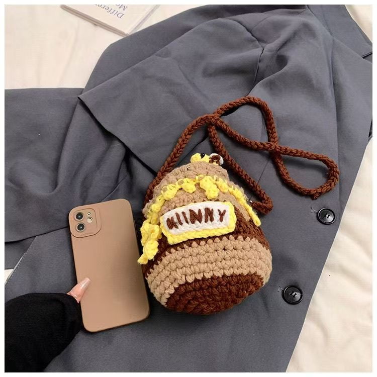 6"x4.7"Lovely Creative Cute Honey jar-shaped Shoulder Storage Crochet Drawstring Bags for Small Cotton Handbag, Coin Purse Pouch, Knitting Change Wallet, Earbuds Protective Case, Gift