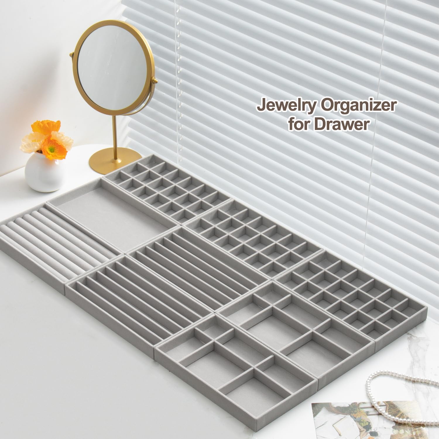 Jewelry Organizer Drawer Organizer, Stackable Velvet Jewelry Tray for Earrings, Jewelry Organizers and Storage for Women, Jewelry Storage Display Case for Rings and Necklaces