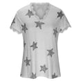 thumbnail image 3 of Wycnly Womens Tops Dressy Casual Short Sleeve V-Neck Star Print Summer Shirts Sexy Lace Trim Lightweight Comfy Plus Size Blouse Gray L Clearance Clothes, 3 of 5