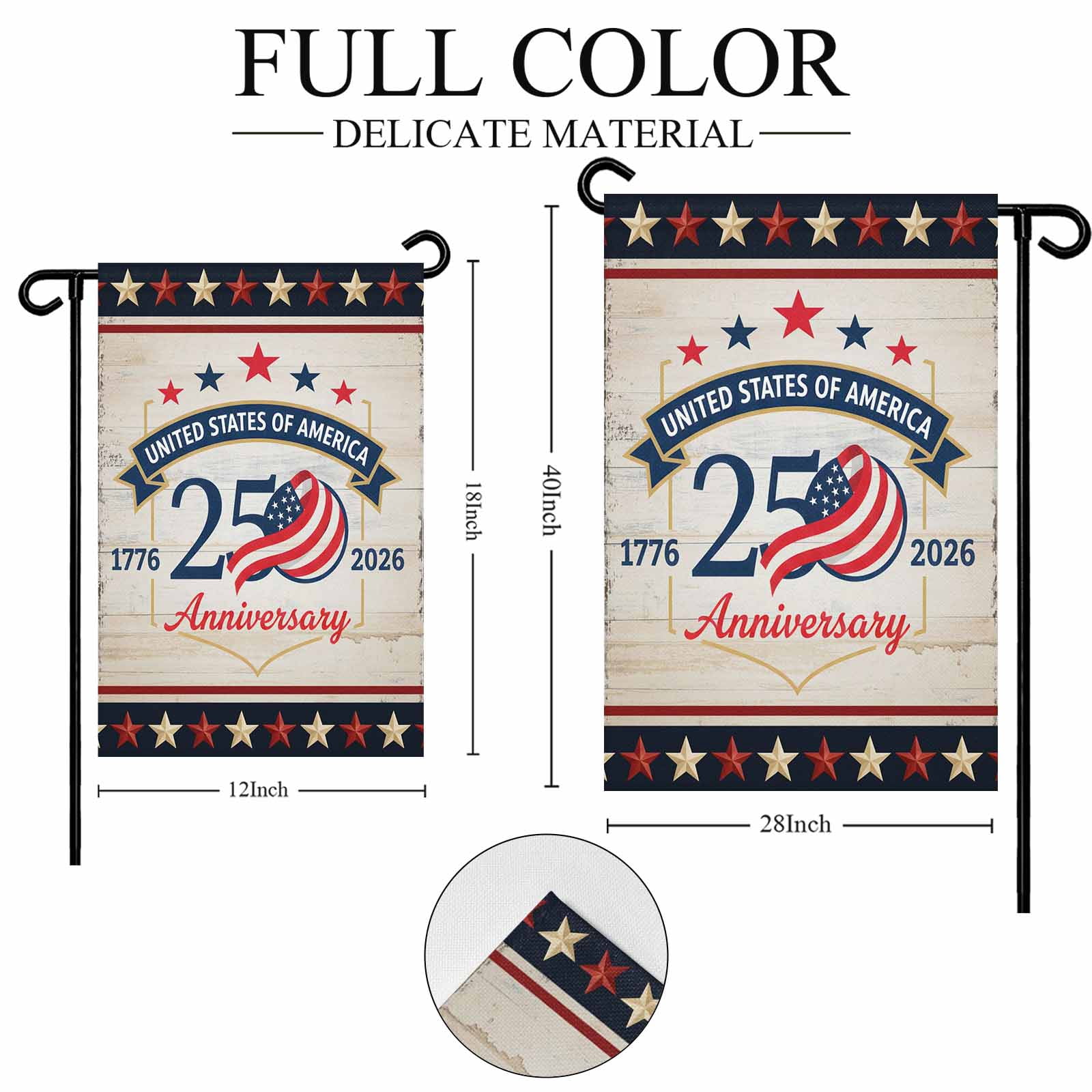 4th of July Garden Flags 250 Years Anniversary Garden Flag Double Sided Welcome Flag Retro Patriotic Stars USA Flag Independence Day Yard Flags for Outdoor Lawn Porch Memorial Day Decor 28x40 Inch