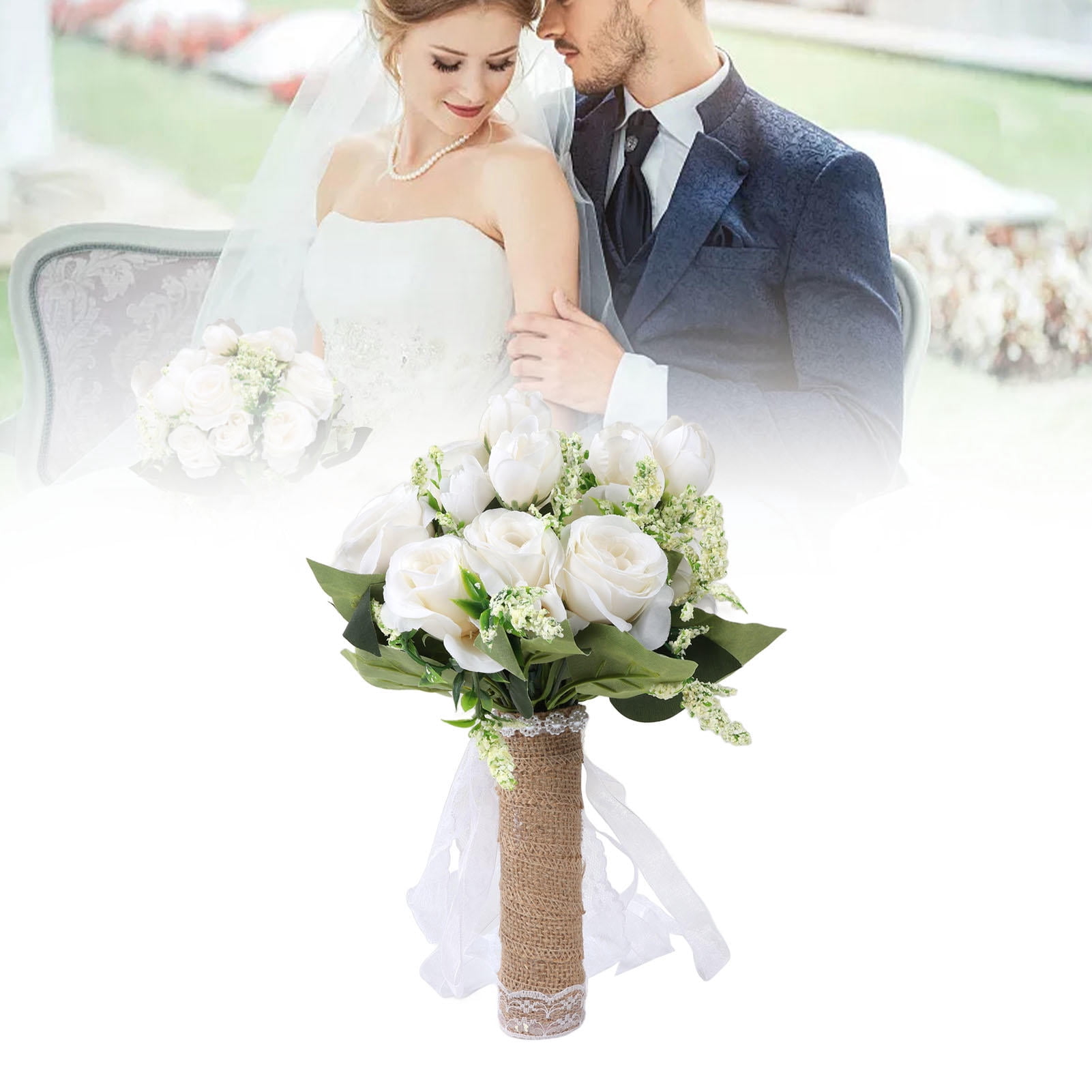 YAHHU Modern Elegant Milky White Handheld Flower Bouquet – Lifelike Artificial Bridal Decor for Weddings, Photography & Gifts