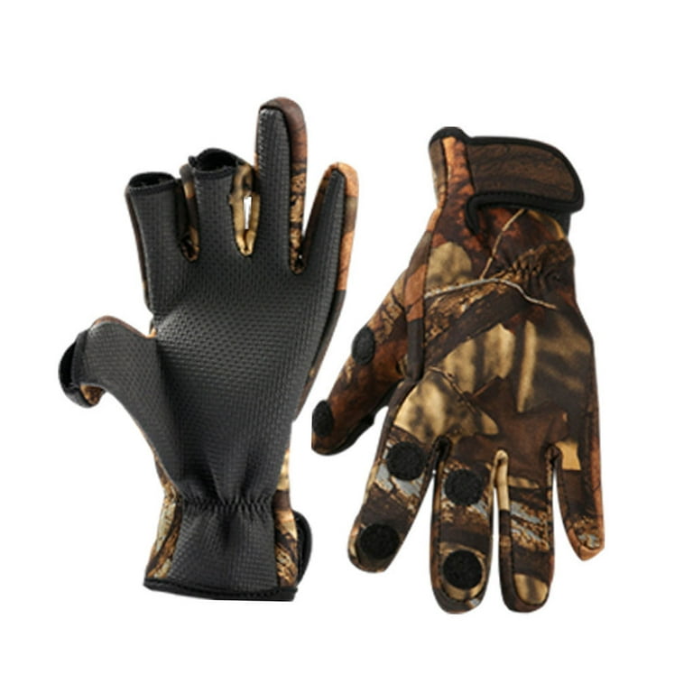 1 Pair Anti\-Slip Outdoor Fishing Gloves 3 Cut Finger Sports Gloves Men  Cycling Hunting Camouflage Thermal Warm 2 L