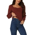 thumbnail image 4 of INSPIRE CHIC Women's Rib Knit Pullover Puff Sleeve Sweetheart Neck Solid Color Jumper Tops, 4 of 5