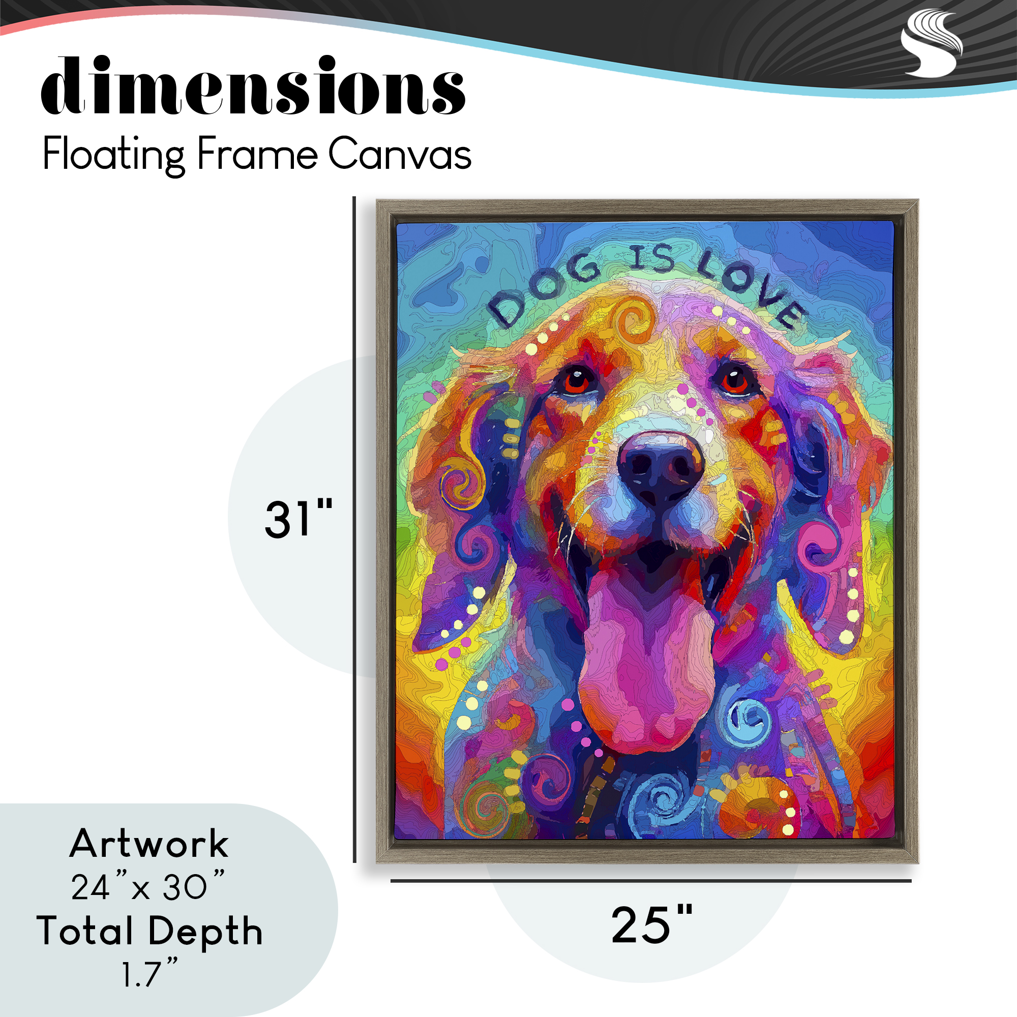 Dog Is Love Swirled Pattern Brown Framed Floater Canvas Wall Art, design by Dean Russo- Evolution Collection