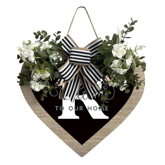 Heart Shaped Farmhouse Door Sign With Your Family Initial Elegant Front Entry Hanging Decoration For Outdoor Seasonal Display
