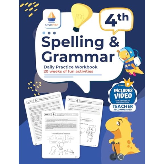 Pre-Owned 4th Grade Spelling and Grammar Daily Practice Workbook: 20 Weeks of Fun Activities | Video Explanations | Homeschooling & Classroom Resource, 9781962936248, 1962936244, Paperback,
