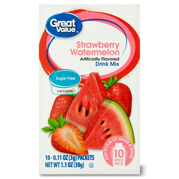 Great Value Strawberry Watermelon Drink Mix, 0.11 oz, 10 count