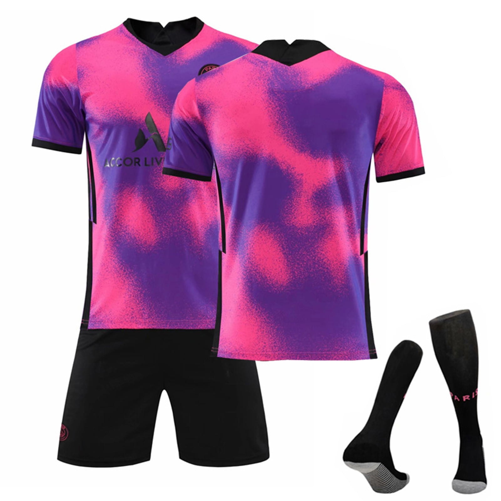 21 22 Away Shirt 7 Mbappe Short Sleeve Purple Pink Unisex Football Jersey Shorts Socks Set For Adults Children New Walmart Com
