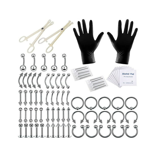Joyas Para El Cuerpo Y Piercings, Kit De Joyería De Perforación De 84 Uds., Kit De Perforación Profesional, Anillo Para El Vientre, Lengua, Trago, Nariz, Ceja, Herramientas Para Perforar, Pinzas Para Muyoka Hogar