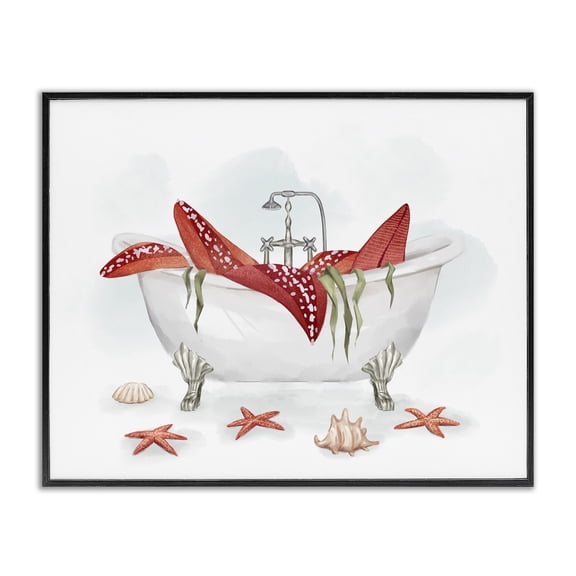 Stupell Industries Tropical Large Red Starfish Ocean Inspired Claw Bath Tub Black Framed Giclee Art, 14 x 11, by Ziwei Li