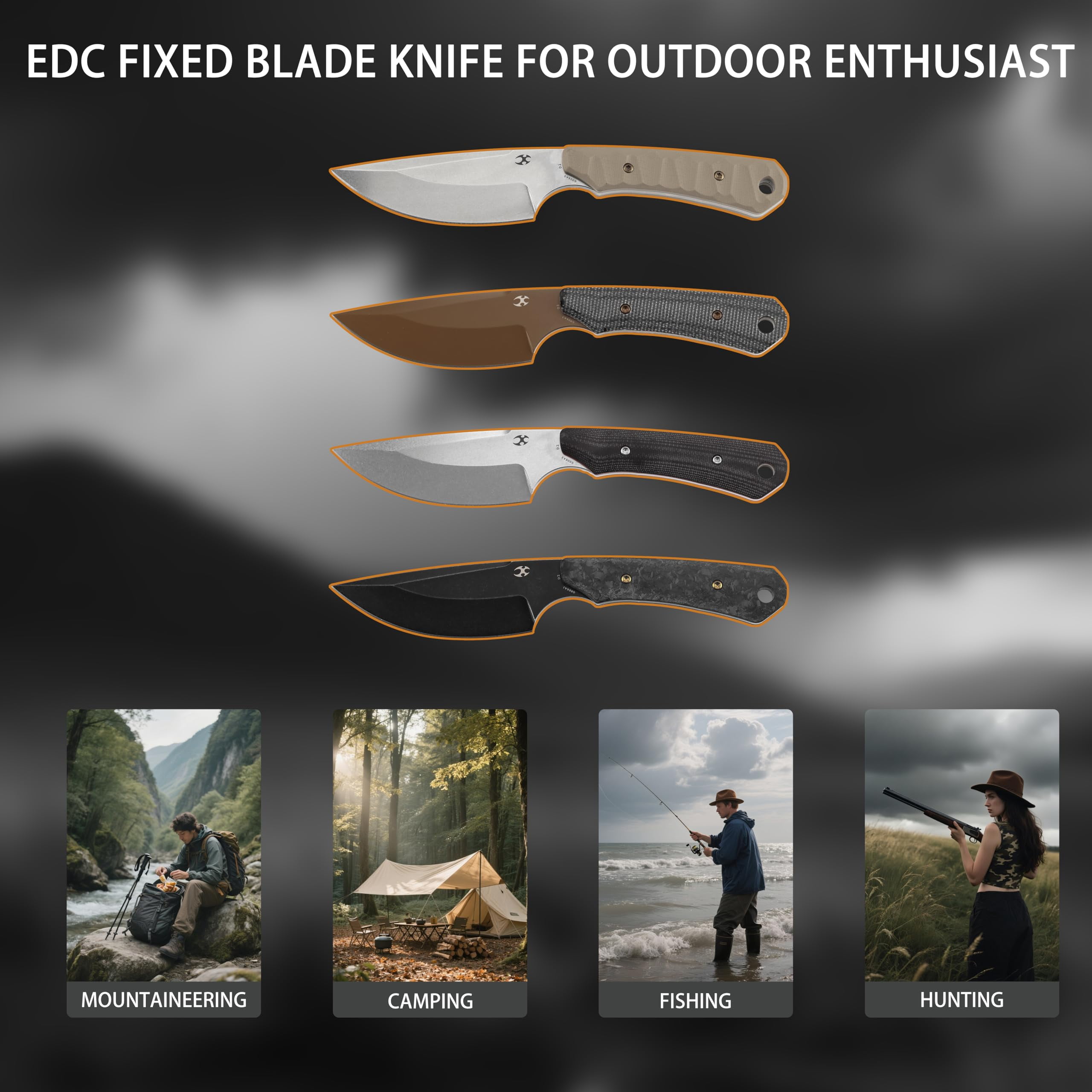Kansept Flank Fixed Blade Knife,3.69'' Rose Gold Coated D2 Blade,Black Micarta Handle Pocket Tactical Knives,G006A3,with sheaths