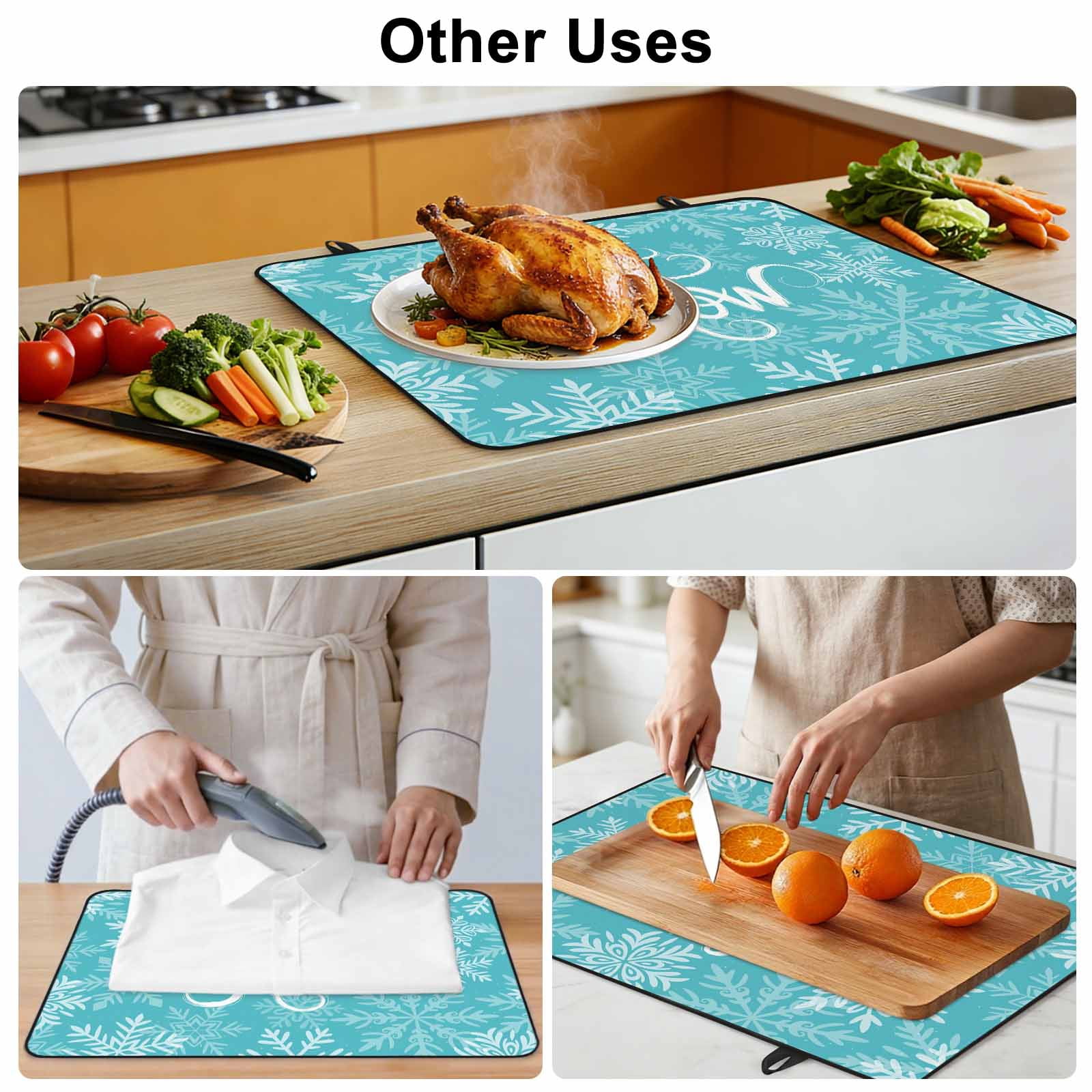 Turquoise Christmas Stove Top Cover for Electric Stove, Heat-proof & Non Slip Glass Top Stove Cover Protector, Winter White Snowflakes Patterned Kitchen Flat Cooktop Rubber Mat 24x21 Inches