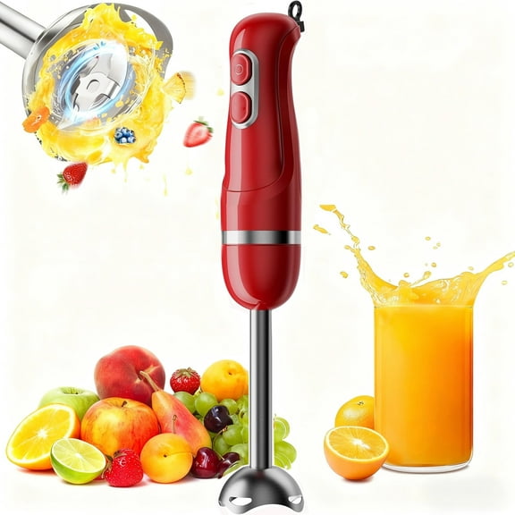 Boyun Daj Hand Blender, Immersion Blender with 2 Mixing Speed, Electric Handheld Mixer Portable Stick Mixer with Stainless Steel Blades for Soup, Smoothie, Puree, Baby Food-Red
