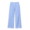 thumbnail image 5 of Karymi Jeans for Women High Waist Side Button Split Wide Leg Sweatpants, Drawstring Elastic Waist Solid Casual Track Pants with Pockets, Loose Sport Trousers Jean Shorts Womens, 5 of 9