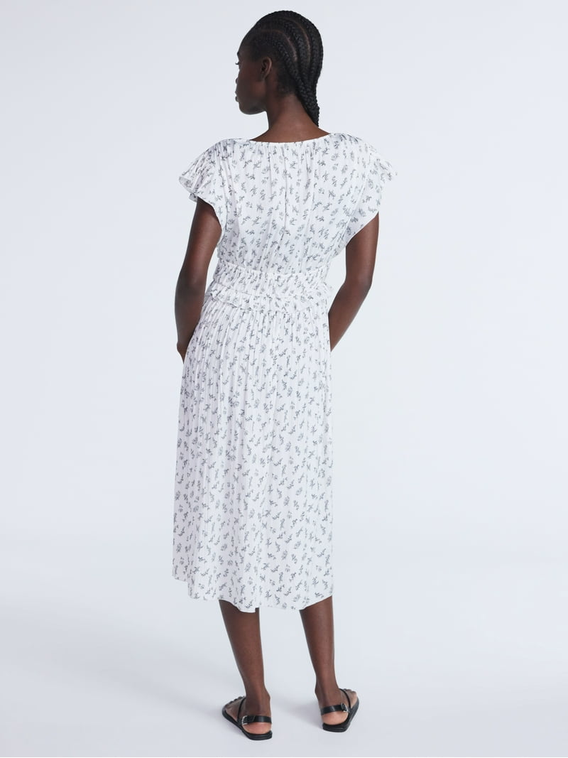 Scoop Women's Crinkle Satin Midi Dress with Flutter Sleeves, Elastic Waist,  Flowy Silhouette - Walmart.com