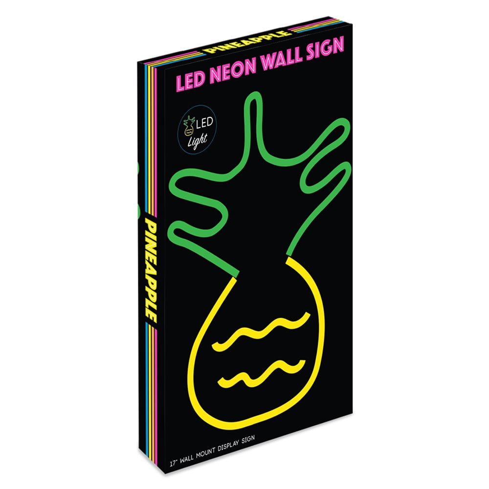 Isaac Jacobs 17” x 10” LED Neon ‘Yellow & Green Pineapple’ Wall Sign, Powered by USB Wire