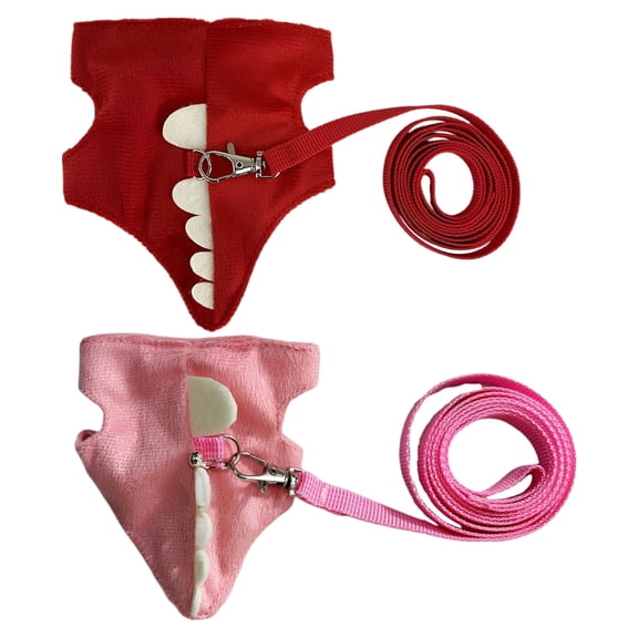 2-Pack Pink & Red Dinosaur Shaped Ferret Harness & Leash Set, Ultimate Pet Comfort: Soft Plush, Breathable & Adjustable Vest for Small Animals, Secure for Outdoor Walking