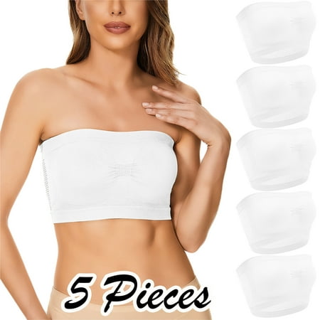

Yuelianxi 5 Pieces Womens Non Padded Bandeau Sprots Bra Strapless Convertible Bralettes Basic Layer Top Bra