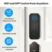 AUOSHI Security Smart Lock Fingerprint Door latch Keyless Entry Wi-Fi Door Lock Wireless Electronic Deadbolt with Touchscreen Keypad doorbell key IC Card App Control IP65 Waterproof Matte Black