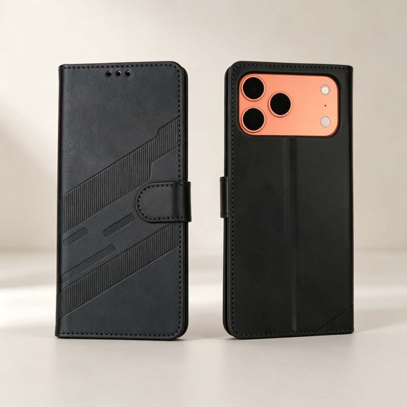 For iPhone 14 Pro Max Flip Phone Case,PU Leather Flip Foldable Kickstand,,Retro Embossed Flip Cover,With Card Slots,Magnetic Closure,Shockproof Non-Slip Anti-Scratch Phone Case,Black